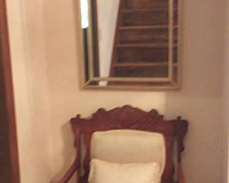 Carved Walnut Armchair And Wall Mirror 