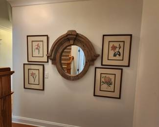 Rustic Wall Mirror and Botanical Framed Wall Art