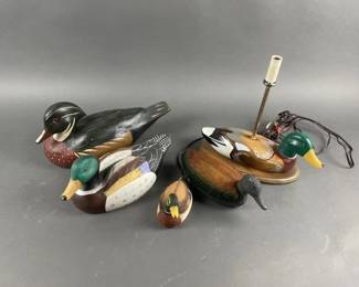 Lot 188 | Vtg Signed Duck Decoy, Ceramic Ducks & Duck Lamps
