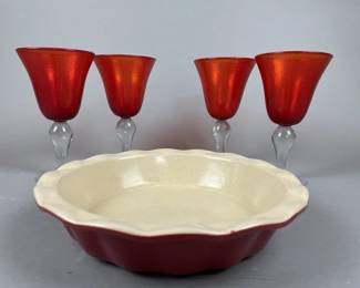 Lot 90 | Wine Goblets and Stoneware Dish
