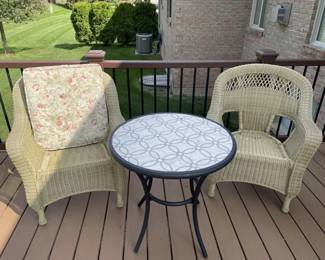 Lot 185 | Wicker Patio Chairs and Metal Table
