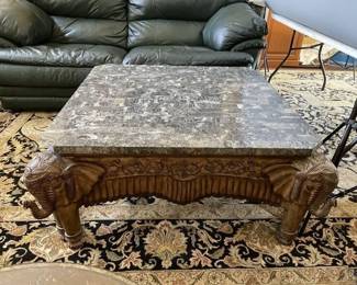 Lot 36 | Wood Carved Elephant Marble Top Table
