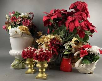 Lot 219 | Vtg Artificial Christmas Floral Arrangements
