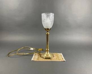 Lot 61 | Vtg Torchiere Brass & Etched Glass Hurricane Lamp
