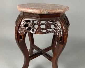 Lot 59 | Wood Carved Marble Top Plant Stand
