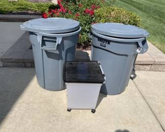 Lot 289 | 2 Rubermaid Brute 32 Gall Trash Cans & More!
