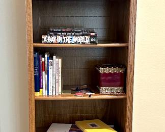Standalone bookcase with open shelves and cabinet storage. Matches multipurpose cabinet. Sold separately.