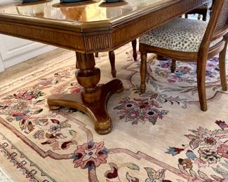 Vintage Thomasville Walnut double pedestal dining room table. 43” wide,  two leaves that extend to 102”  in length.