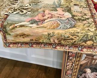 34 x 40. “Flute player.” French woven JAC QUARD wall Tapestry from Corona Decor Company. Includes pole and tassels