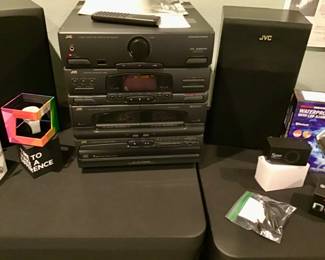 Vintage 1993 JVC stereo system with radio, cassette and CD player. Includes two speakers. Radio and speakers work great but unable to get cassette player and CD player to work.