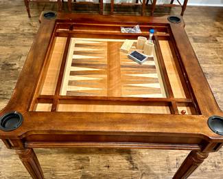 Chess, checkers, blackjack, backgammon game board.