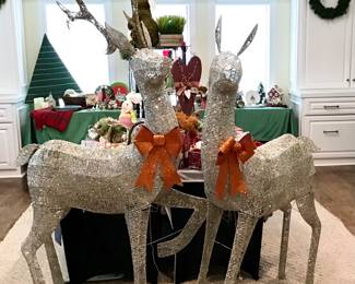 Two piece outdoor lighted reindeer couple. Buck stands over 6 feet tall. Doe stands approximately 62”. Lights twinkle and all works exactly as it should! Delightful!