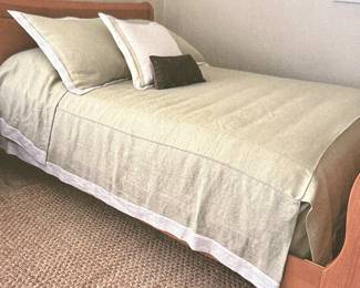 Legacy Home luxury queen bedding set. Linen spread with attached dust ruffle and attached fold over pillow cover. Includes two large and one smaller pillow sham.   