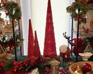 Set of three tall beaded Christmas trees ceramic Christmas decor.