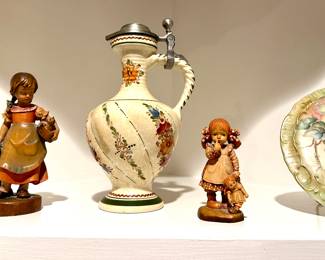 Collectibles! Italy, Austria, Czechoslovakia, England, and around the globe. Josef Originals 5 and 7.  Lefton Ballerina, Schmidt musical collectibles Ballerina, Delton porcelain stack Peacock tea set, and other lovely Collectibles.