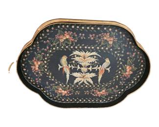 Vintage leather tray with tole painting