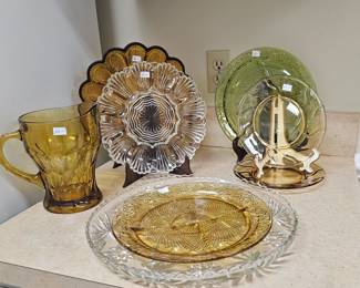 Vintage glass plates and platters, egg platters