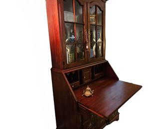 Gorgeous vintage mahogany secretary with glass doors and drop front