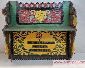 1928. Hand made Antique Folk Art Wedding Anniversary Shelf