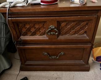 Mid-century Queen bedroom set, headboard, night stand, dresser with mirror and bureau.