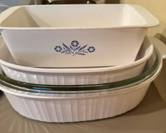 Vintage blue cornflower and French White Corningware in great condition