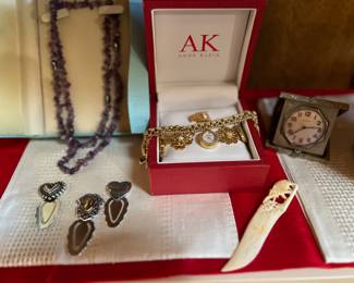 Brighton Bookmarks, Silver/amethyst Jewelry, Antique Travel Clock, Ivory Letter Opener 