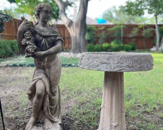 Concrete Statue and Bird Bath 