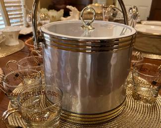 MidCentury Modern Glassware and Ice Bucket 