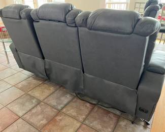 PRE-SALE AVAILABLE: $1,200 (Excellent Condition!) Gray Leather Power Reclining Sofa w/Drop Down Table, Charging Station, Storage Pocket  and LED Lights, Cup Holders in Each Arm, Hidden Storage, and Power Adjustable Headrest