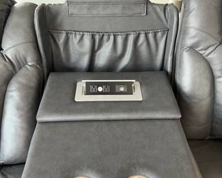 PRE-SALE AVAILABLE: $1,000 (Excellent Condition!) Gray Leather Power Reclining Sofa w/Drop Down Table, Charging Station, Storage Pocket  and LED Lights, Cup Holders in Each Arm, Hidden Storage, and Power Adjustable Headrest