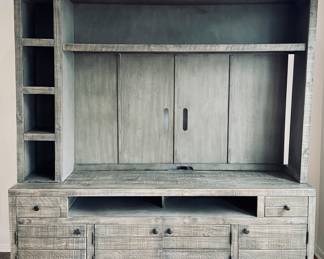 PRE-SALE AVAILABLE: $600 (Excellent Condition) Gray, Rustic 3 Piece Entertainment Center, Bernards Furniture Group