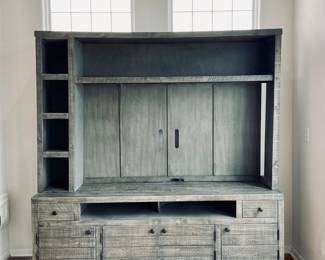 PRE-SALE AVAILABLE: $600 (Excellent Condition) Gray, Rustic 3 Piece Entertainment Center, Bernards Furniture Group