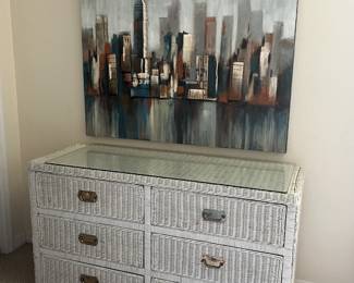 6-drawer wicker dresser w/glass top