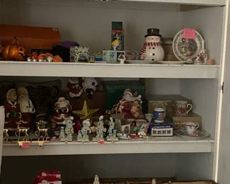 Christmas decorations and prelit Christmas tree.