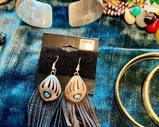 FUN STERLING, LEATHER, AND TURQUOISE INDIAN JEWELRY.