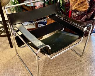 Modern Wassily black leather and chrome chair.