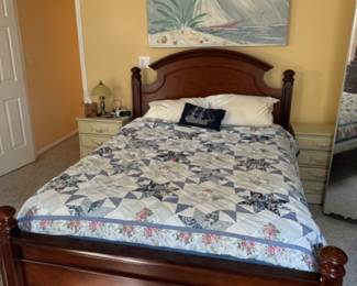 Mahogany bed Rame and queen size mattress and box springs