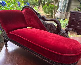 Red Velvet Reclining Chaise for Dolls or Child