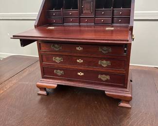 Pristine Mahogany large-scale doll desk with brass pulls.