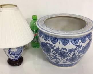 Blue & White Planter and Lamp