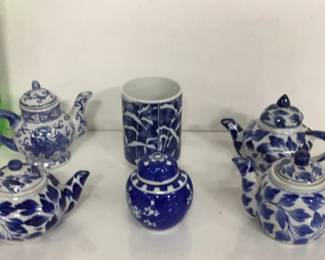 Blue White Mini Tea Pitcher Lot (6-pieces)