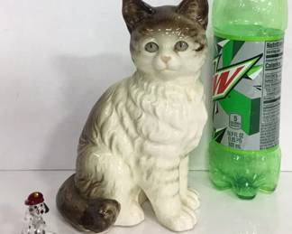 Porcelain Cat (Japan) & Glass Dog Figurines