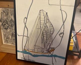 handprinted art, sailboat, handmade
