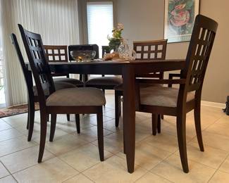 Bedard extending dining table, bedard lattice dining chairs