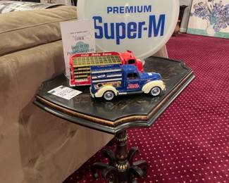 Vintage Marathon Globe Shade, Vintage bobmay side table, Pepsi-Cola truck, Coca-Cola bottling truck