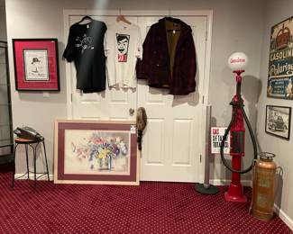 Duncan Parking Meter, Antique Gas Pump, Antique Child’s Fire Extinguisher, Flower Watercolor by SanJan