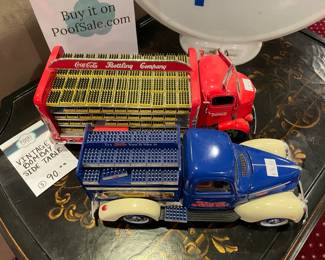 Vintage bobmay side table, Pepsi-Cola truck, Coca-Cola bottling truck