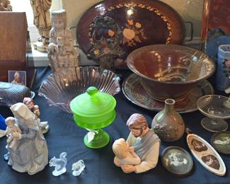 Wooden Serving Tray - Green Candy Dish - Religious Figurines 