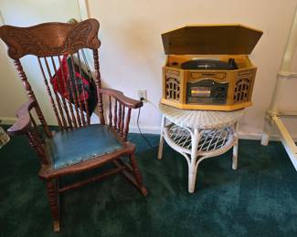 Antique Rocker - Wicker Side Table