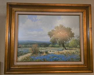 Midcentury "Hill Country Blue Bonnets"  Print by Porfirio Salinas. Well known artist out of San Antonio. 